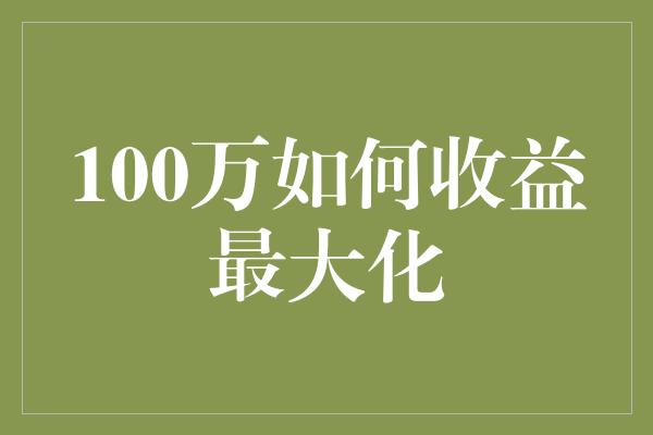 100万如何收益最大化