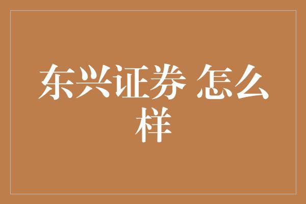 东兴证券 怎么样