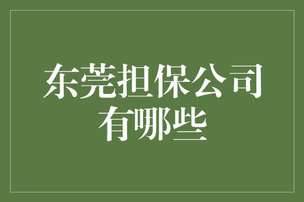 东莞担保公司有哪些