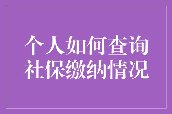 个人如何查询社保缴纳情况