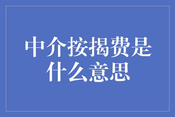 中介按揭费是什么意思