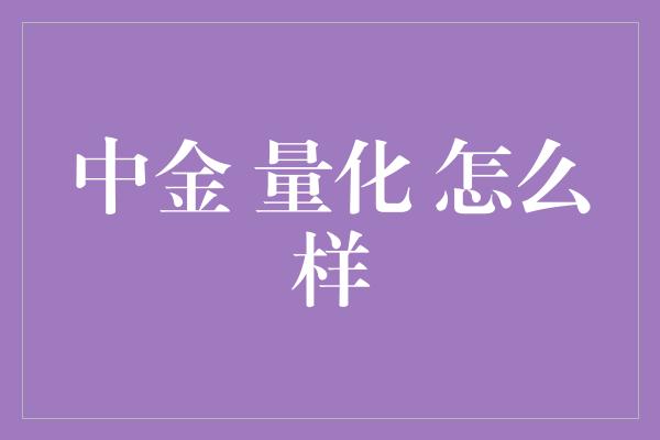 中金 量化 怎么样