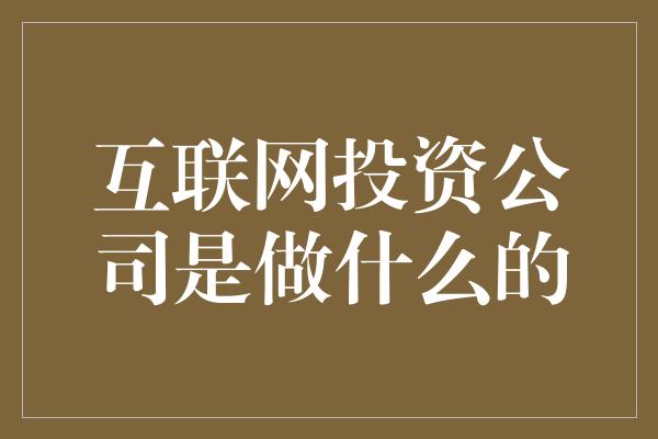 互联网投资公司是做什么的