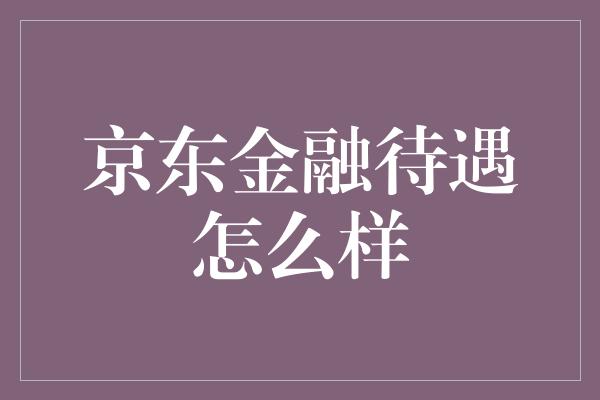 京东金融待遇怎么样