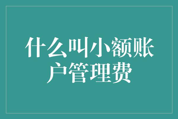 什么叫小额账户管理费