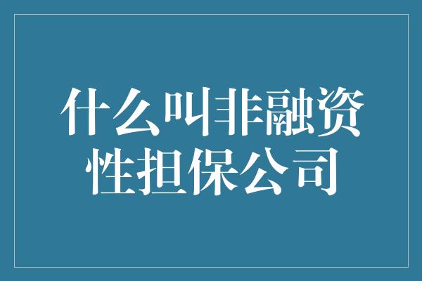 什么叫非融资性担保公司