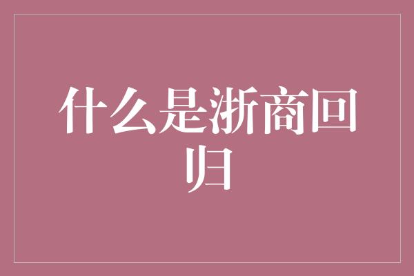 什么是浙商回归