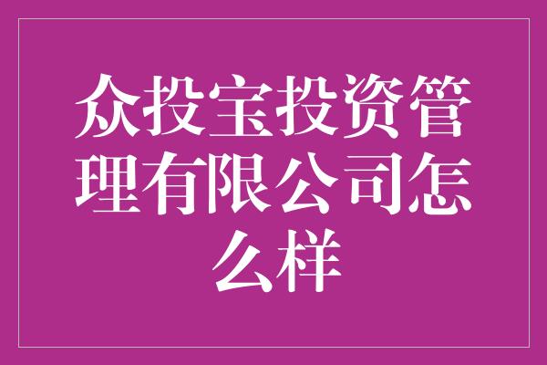 众投宝投资管理有限公司怎么样