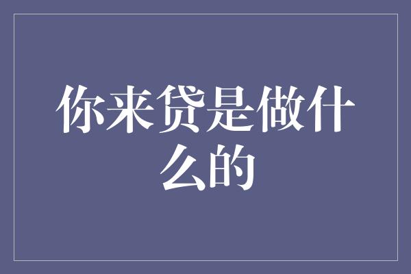 你来贷是做什么的