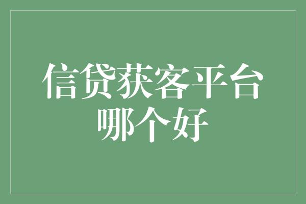 信贷获客平台哪个好