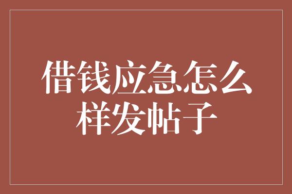 借钱应急怎么样发帖子