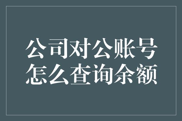 公司对公账号怎么查询余额