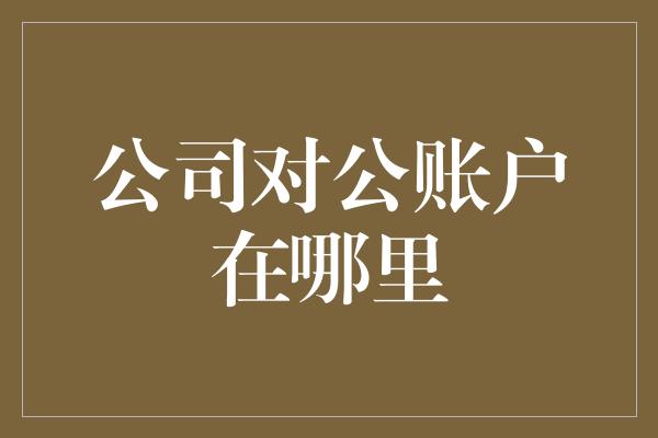 公司对公账户在哪里