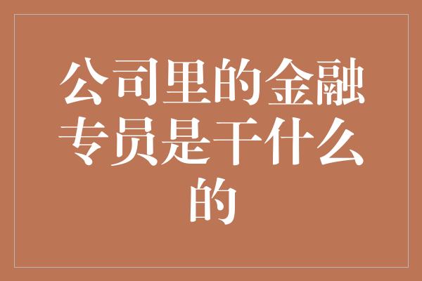 公司里的金融专员是干什么的