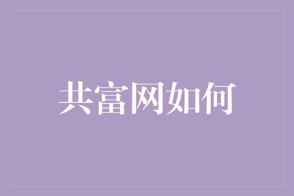 共富网如何