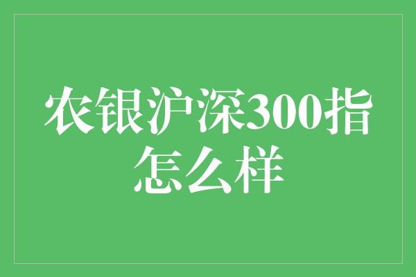 农银沪深300指怎么样