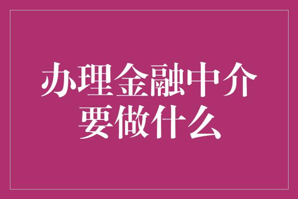 办理金融中介要做什么