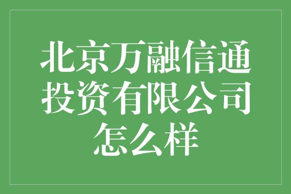 北京万融信通投资有限公司怎么样