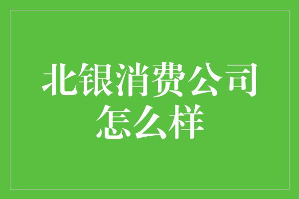 北银消费公司怎么样