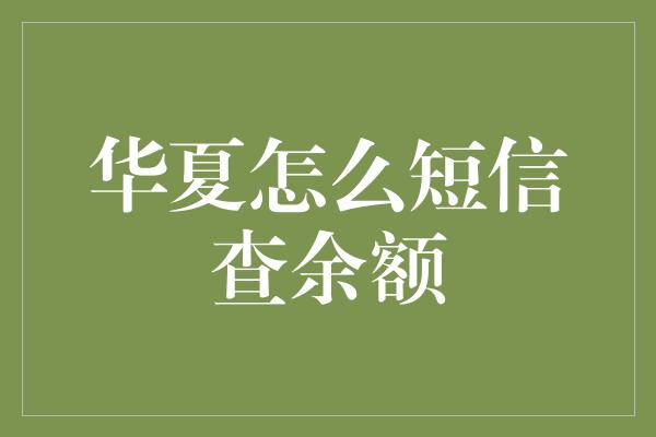 华夏怎么短信查余额