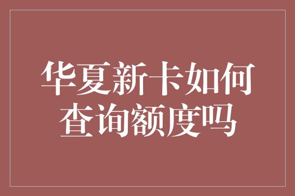 华夏新卡如何查询额度吗