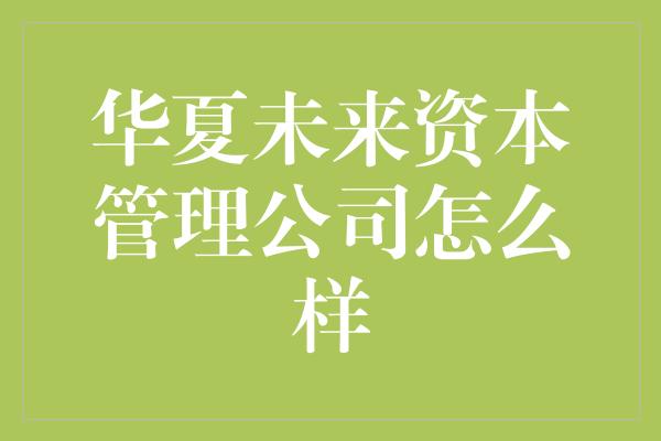 华夏未来资本管理公司怎么样