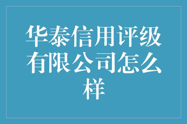 华泰信用评级有限公司怎么样