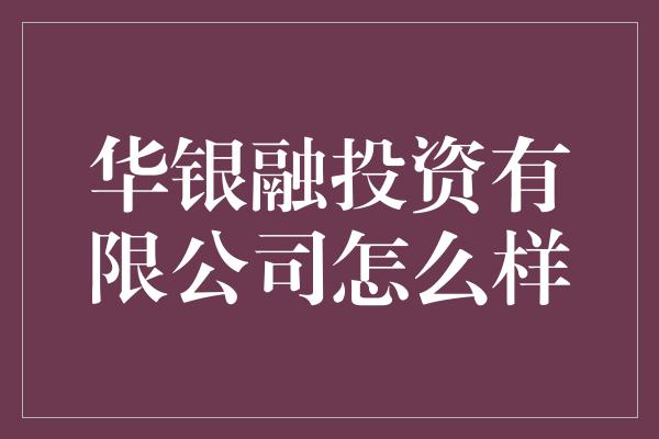 华银融投资有限公司怎么样