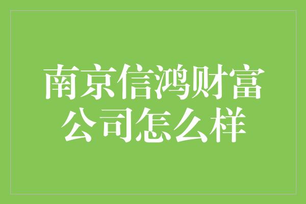 南京信鸿财富公司怎么样