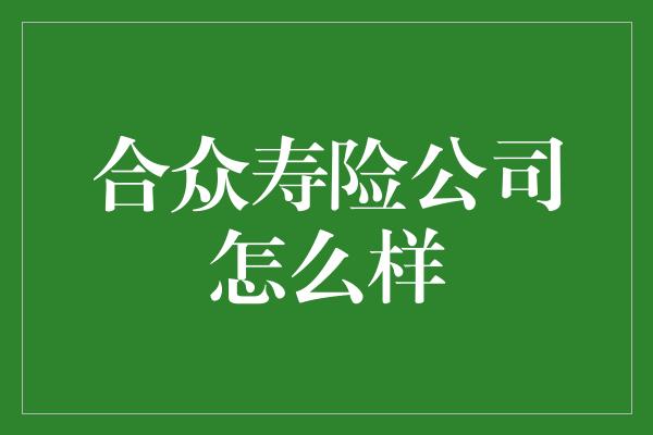 合众寿险公司怎么样