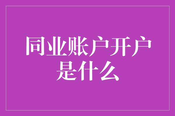 同业账户开户是什么