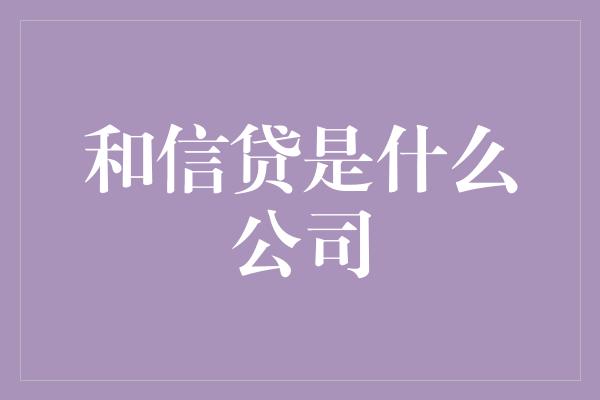 和信贷是什么公司