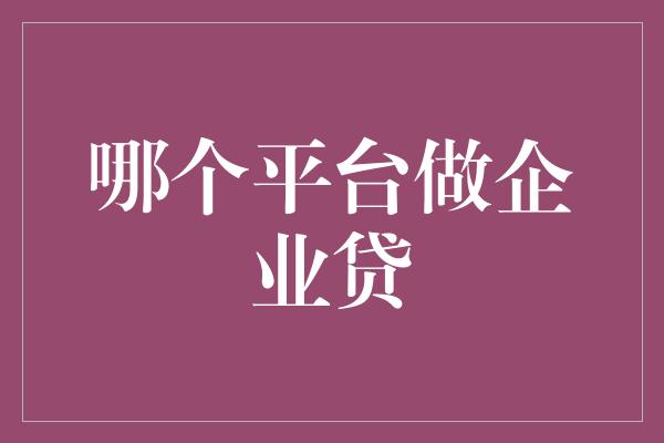 哪个平台做企业贷