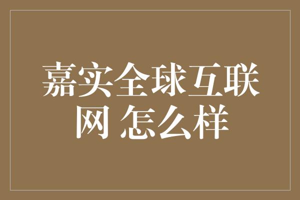 嘉实全球互联网 怎么样