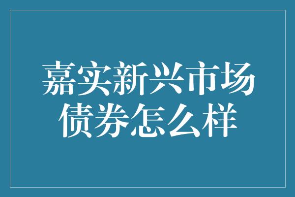 嘉实新兴市场债券怎么样