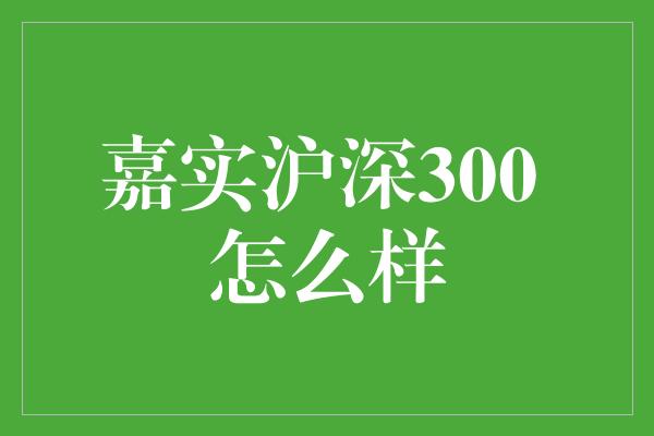 嘉实沪深300 怎么样