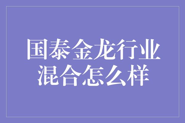 国泰金龙行业混合怎么样