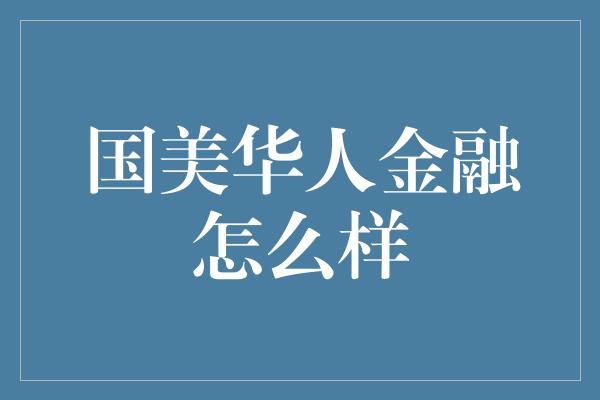 国美华人金融怎么样