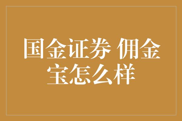 国金证券 佣金宝怎么样