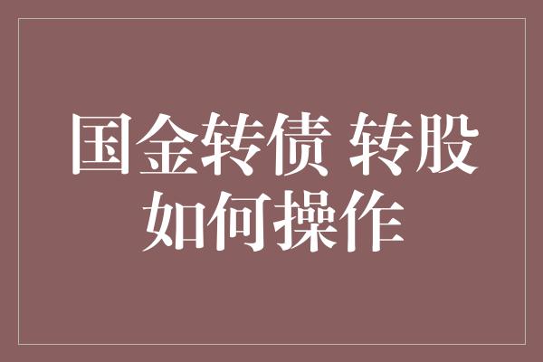 国金转债 转股如何操作