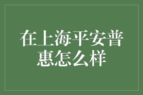 在上海平安普惠怎么样