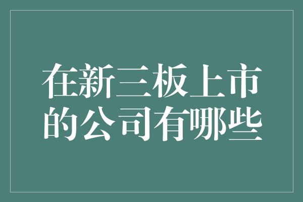 在新三板上市的公司有哪些