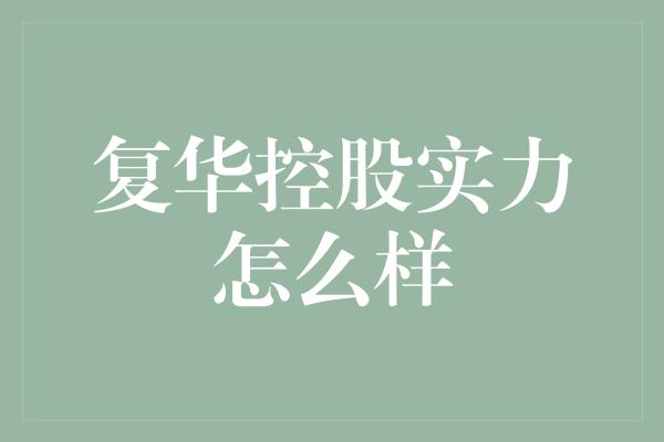 复华控股实力怎么样