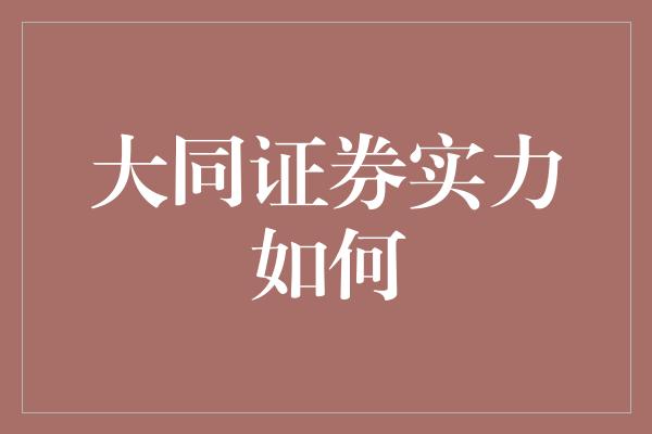 大同证券实力如何