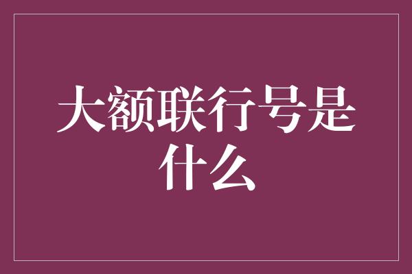 大额联行号是什么