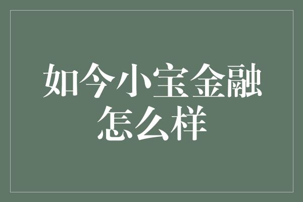 如今小宝金融怎么样