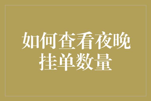 如何查看夜晚挂单数量