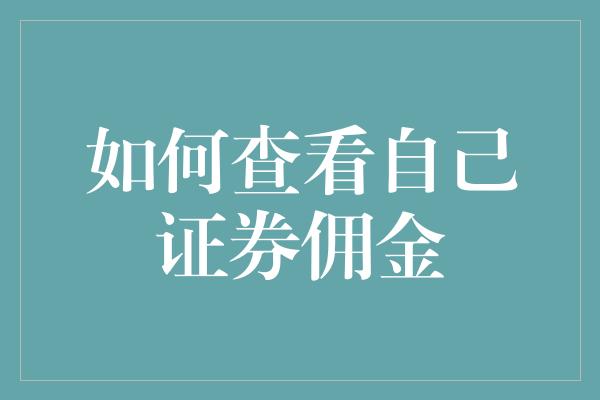 如何查看自己证券佣金