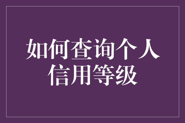 如何查询个人信用等级