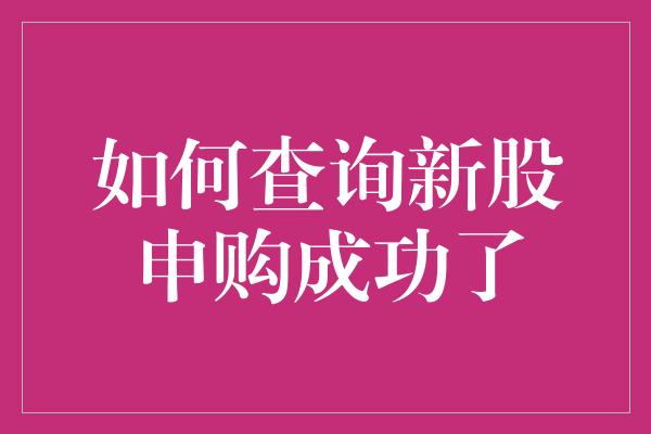 如何查询新股申购成功了